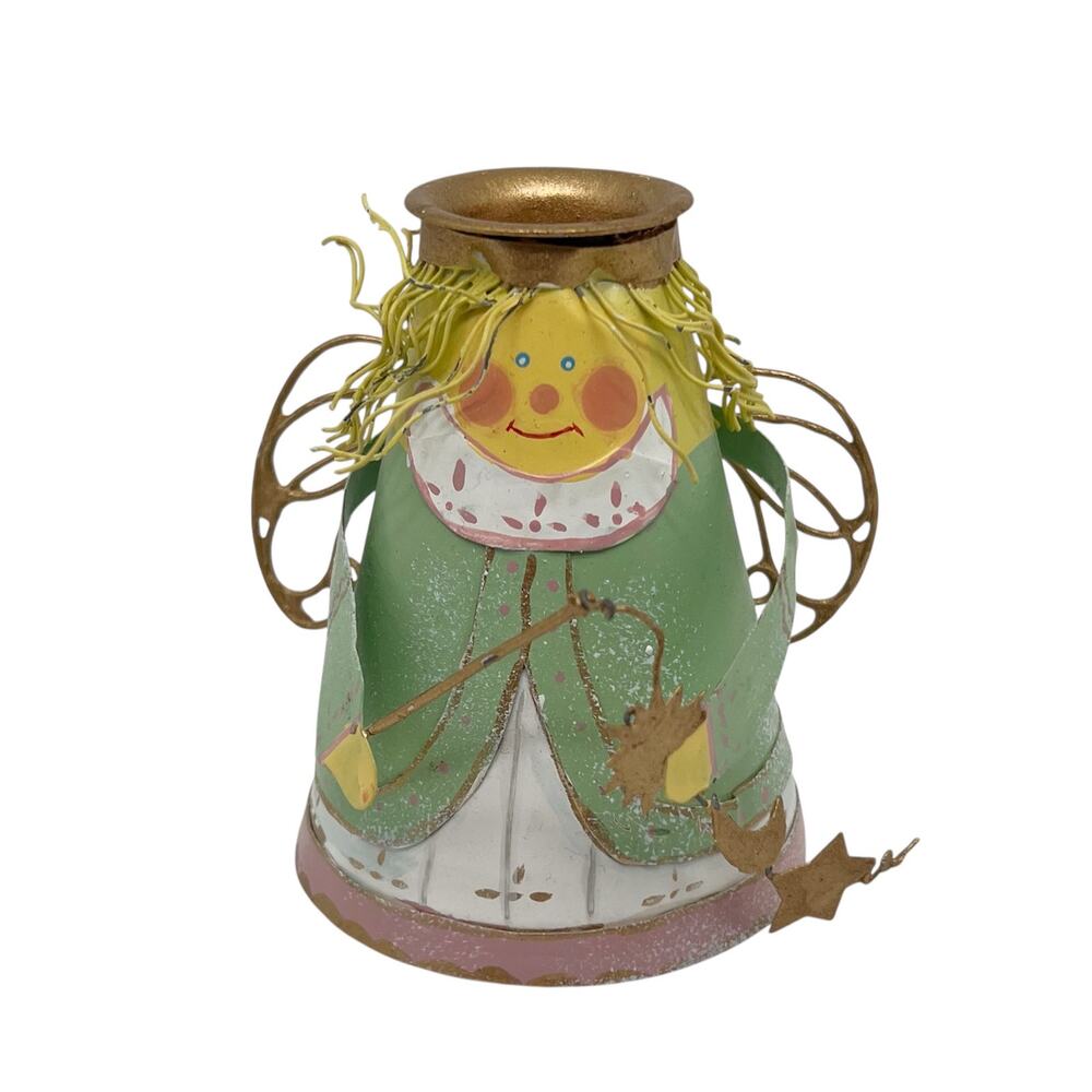 Metal Christmas Angel Decorative Candle Holder - Blonde in Green Dress